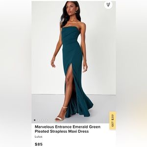 Lulus Marvelous Entrance Emerald Green Pleated Strapless Maxi Dress